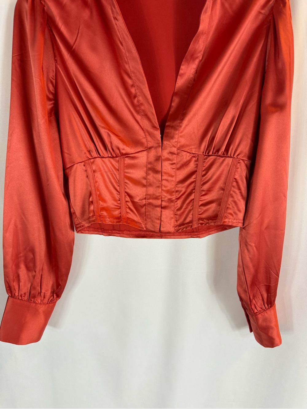 HYFVE Coral Satin Cropped Corset Blouse. Size:S - Picture 5 of 13